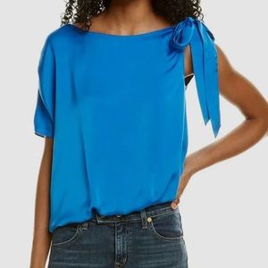 Ramy Brook Women's Blue Carson One Shoulder Satin Top Size M